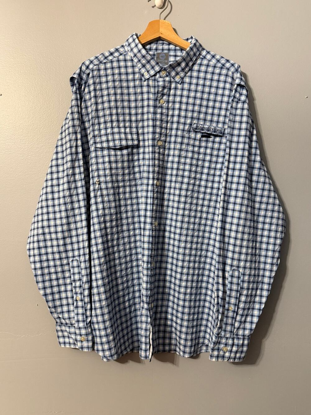 Vineyard Vines Performance Fishing Shirt Men's 2XL Blue Plaid Long Sleeve Button